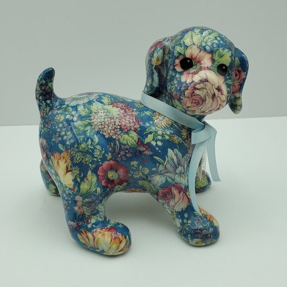 Joan Baker Designs Porcelain Patchworks Blue Spring Puppy Dog Figurine - Picture 2 of 9